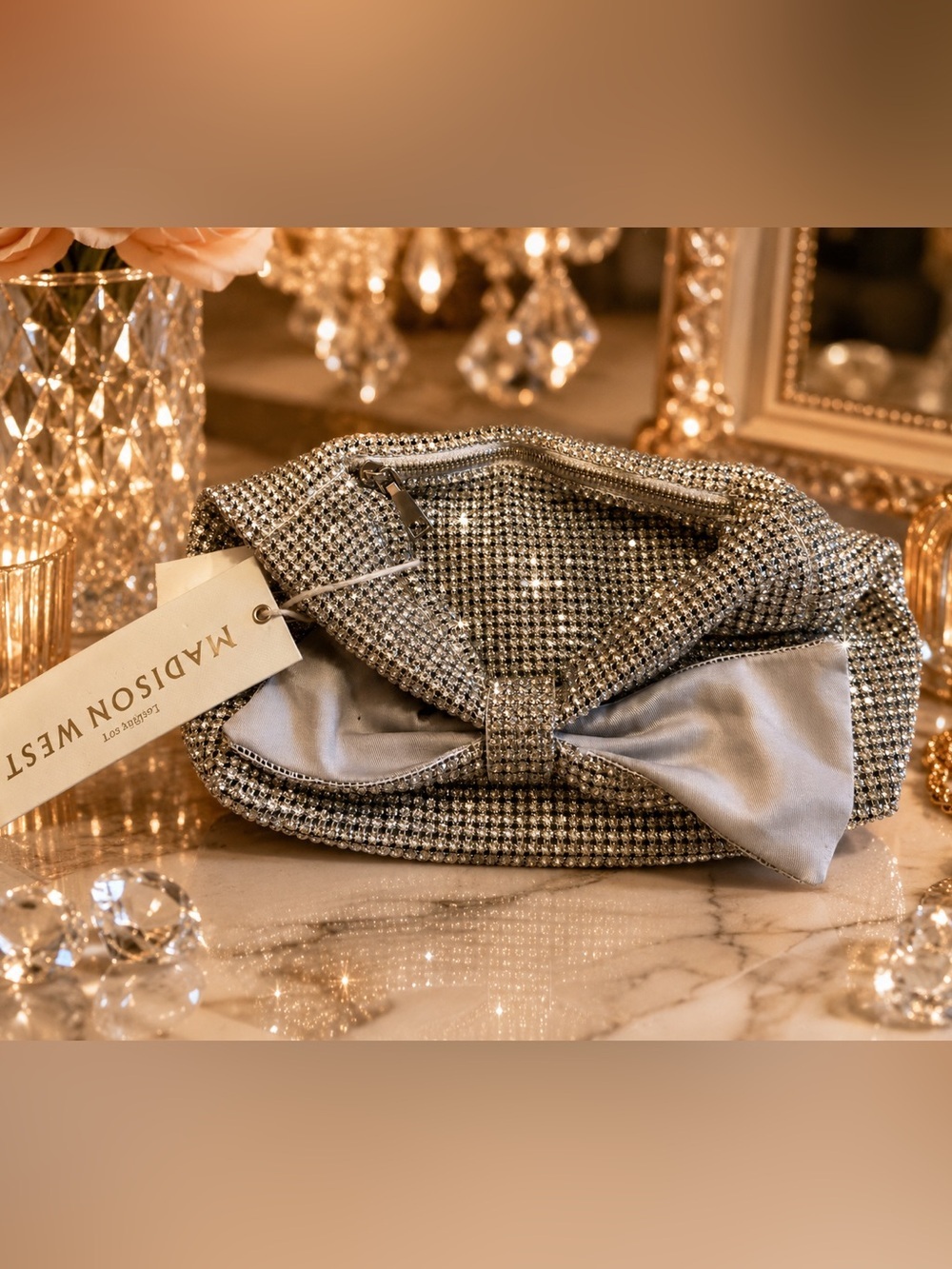 Madison Silver Rhinestone Bow Evening Bag | NWT - Picture 2 of 3